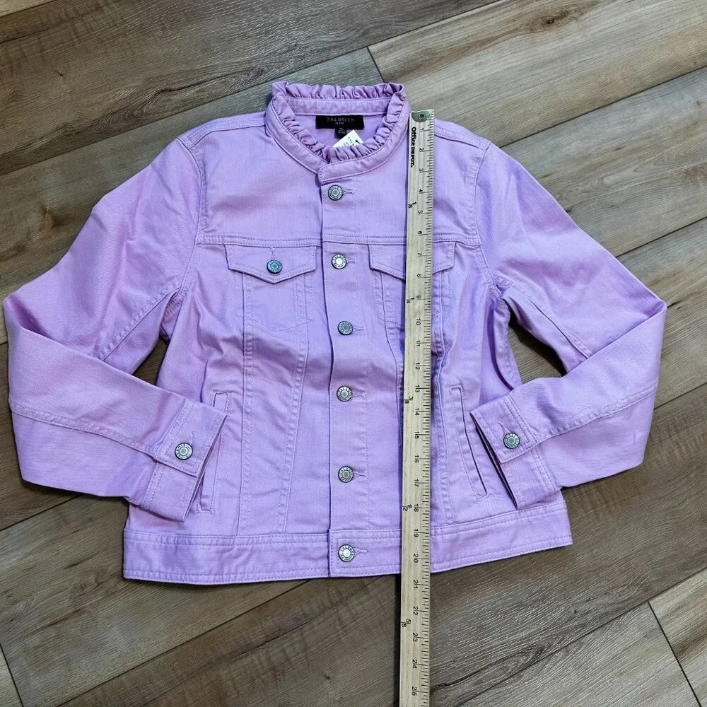 NWT - Talbots Lilac Ruffle Neck Denim Jacket MP Stretch Cotton Blend Petite - Picture 6 of 10